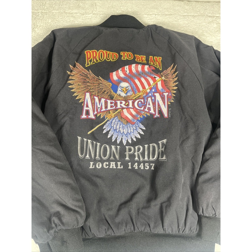 VINTAGE Bomber‎ Jacket Mens L USW Steelworkers Union USA Made Flag Eagle